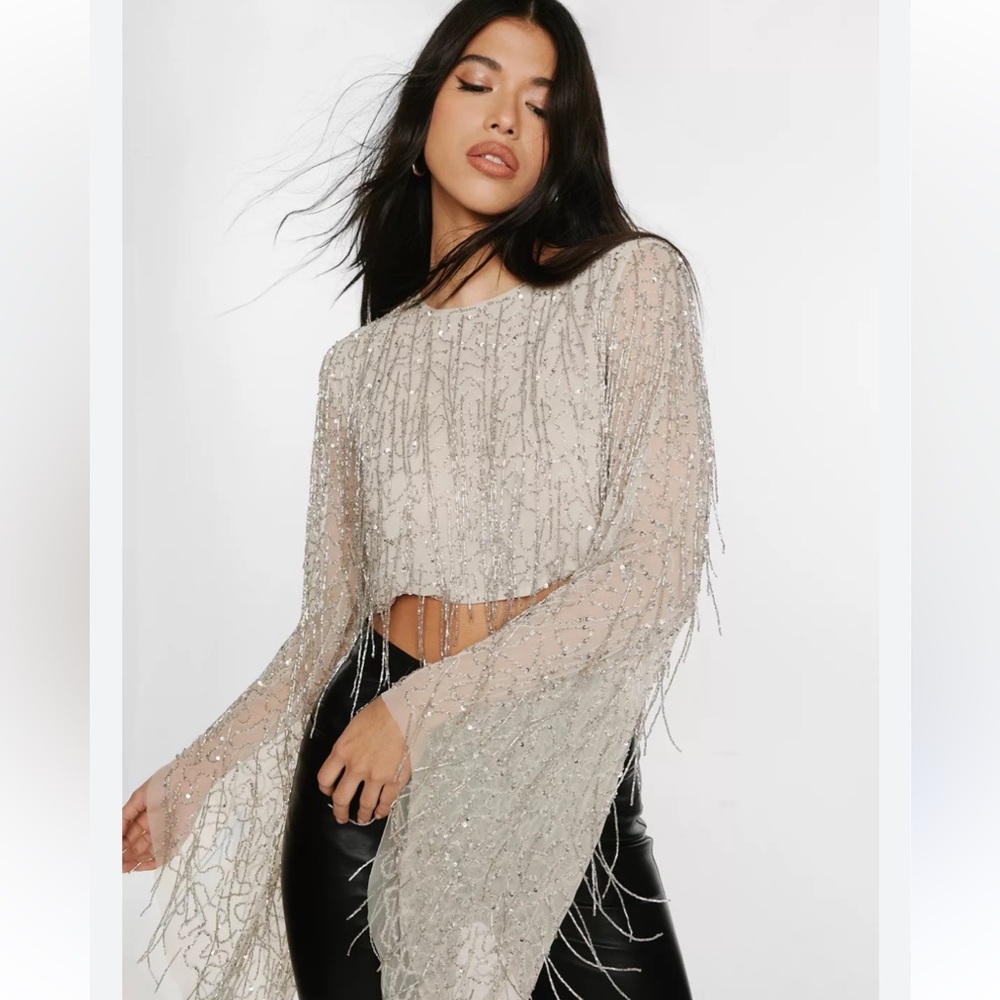 Nasty Gal Flared Sleeve Tassel Crop Top
